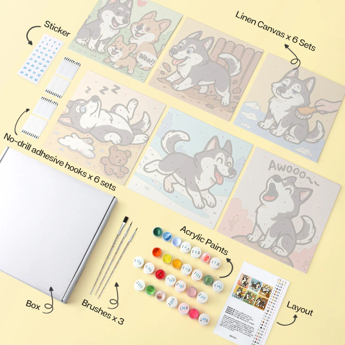Husky Puppy Life mini paint by numbers design 1