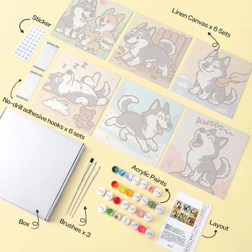 Husky Puppy Life mini paint by numbers design 1
