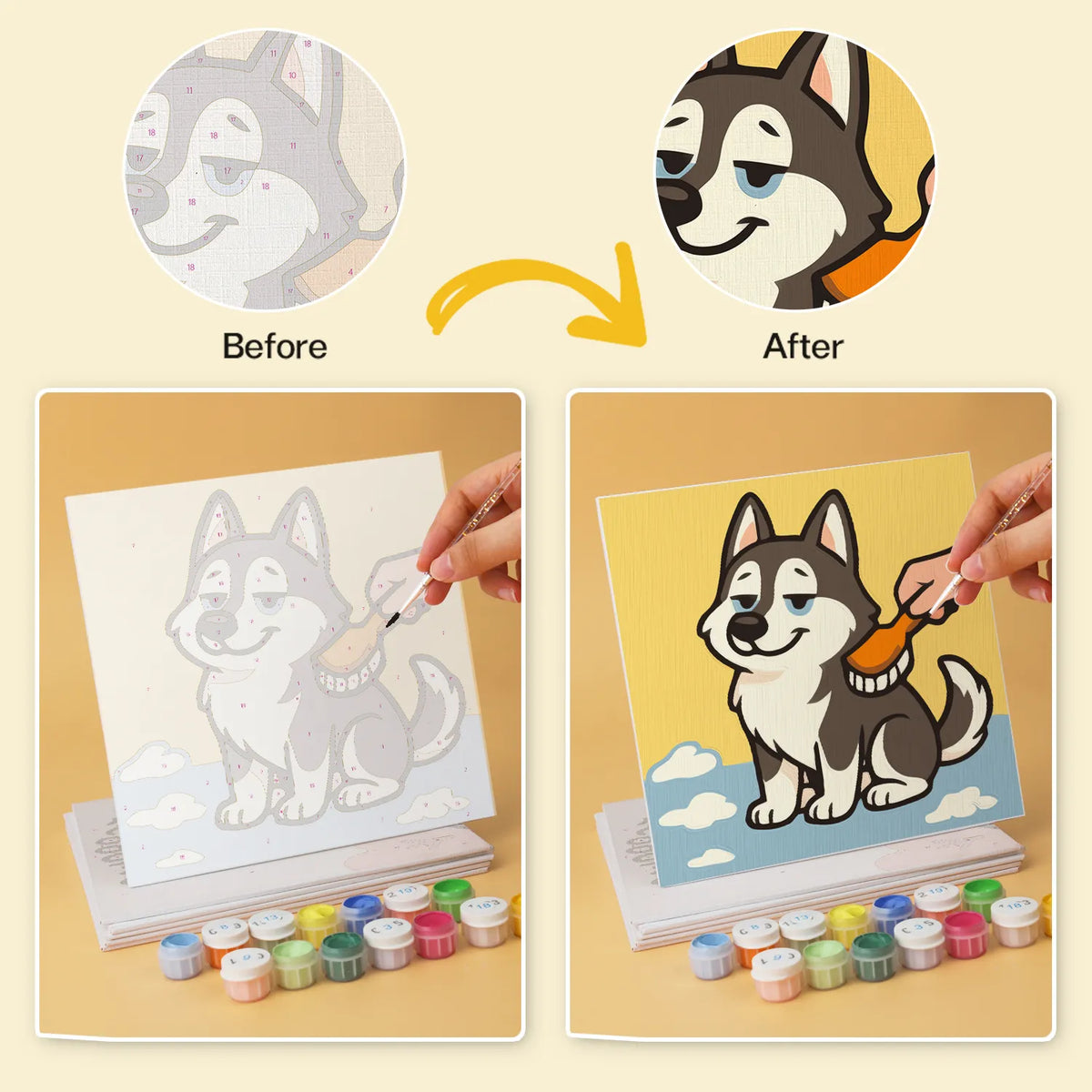 Husky Puppy Life mini paint by numbers design 5