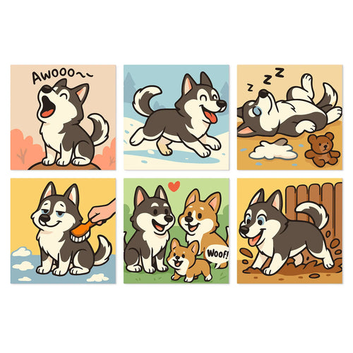 Husky Puppy Life mini paint by numbers kit cover