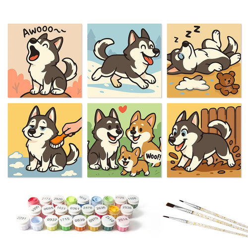 Husky Puppy Life mini paint by numbers set mockup