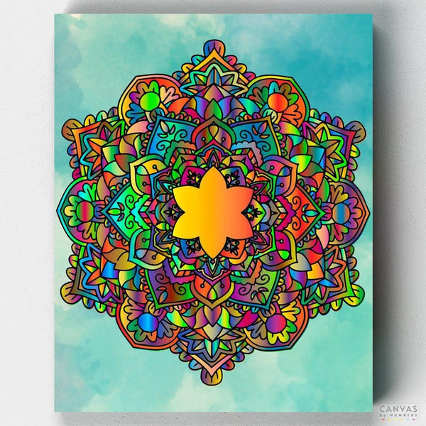 Illumination - Yellow and green geometric Mandala Paint by Number - Canvas by Numbers