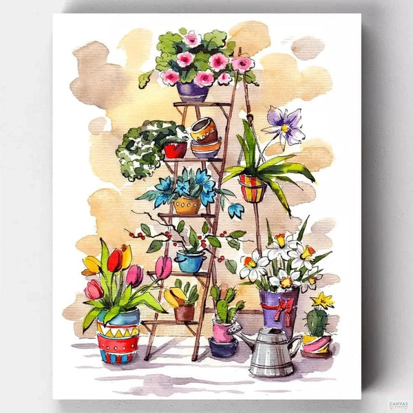 Ladder with Flowers - Paint by Numbers-Paint by Numbers-16"x20" (40x50cm) No Frame-Canvas by Numbers US