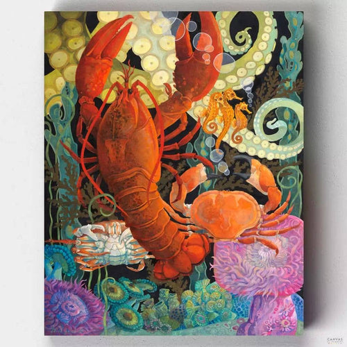 Lobster Dance. Add a splash of color to your walls with David Galchutt's lobster dance paint by numbers kit. Who knew dancing lobsters could be so mesmerizing?