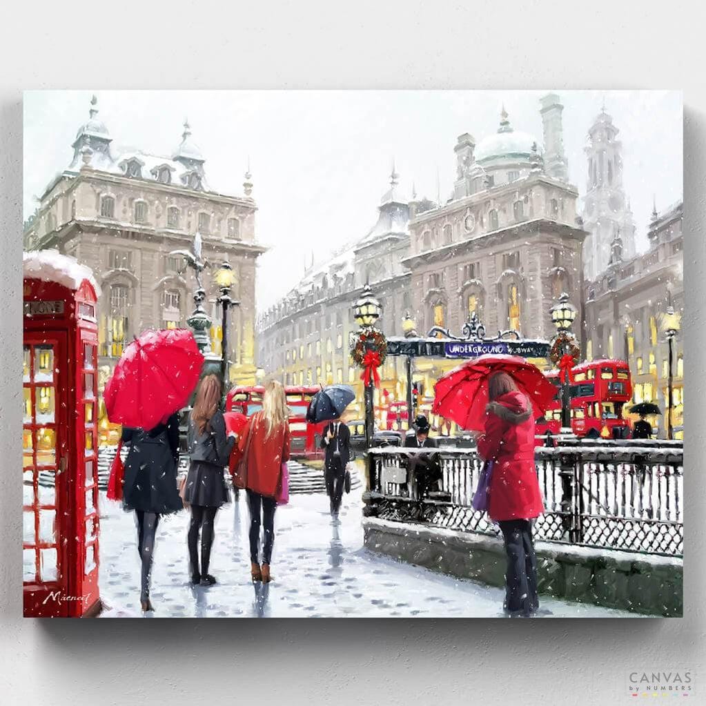 London in Snow Amend - Paint by Numbers Kit for Adults-This London paint by numbers by Richard Macneil captures the city's magic. A detailed painting kit that will provide hours of fun. Only at Canvas by Numbers.-Canvas by Numbers