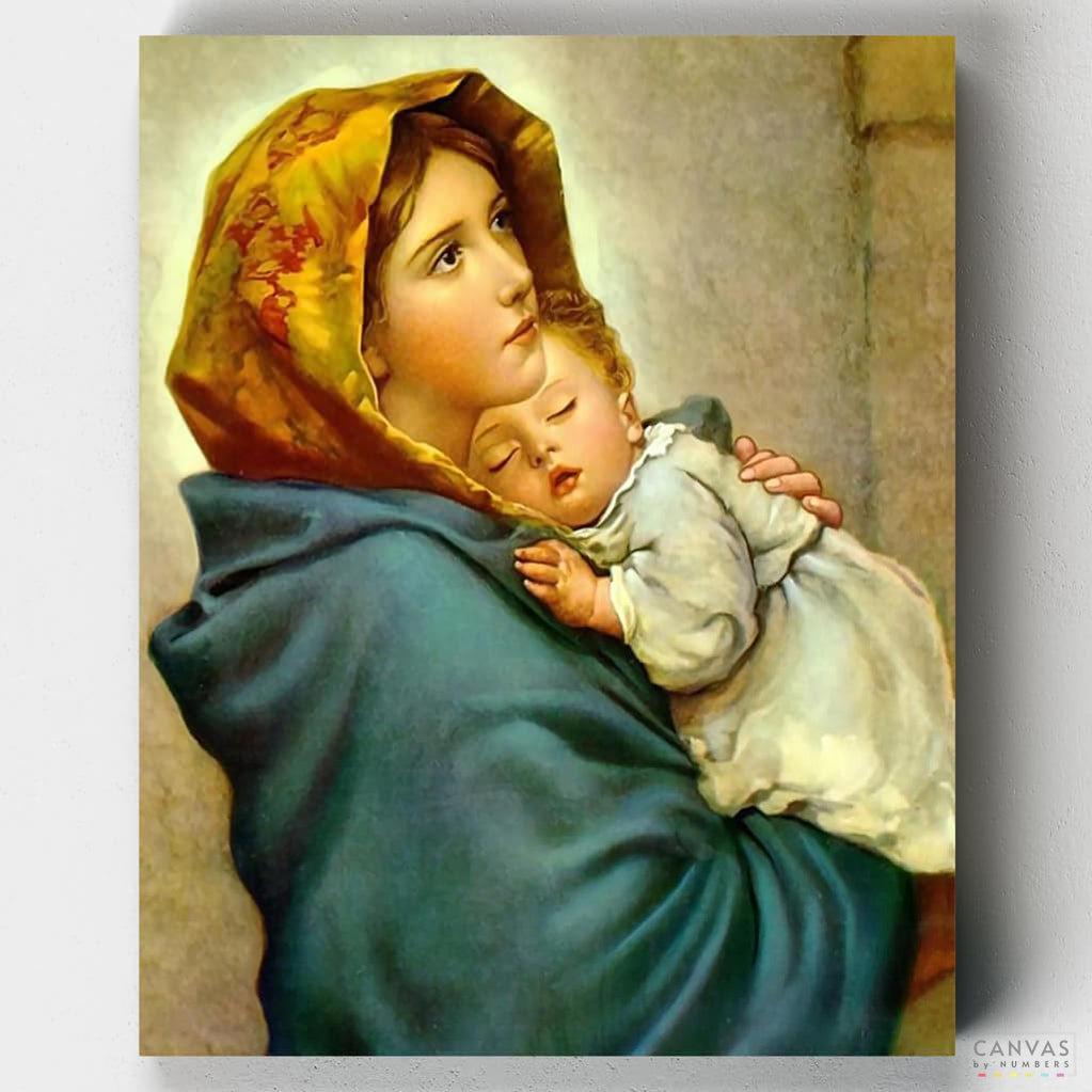 Madonnina - Paint by Numbers-You'll love our Mary and Baby Jesus paint by numbers kit. Shop more than 500 paintings at Canvas by Numbers. Up to 50% Off! Free shipping and 60 days money-back.-Canvas by Numbers
