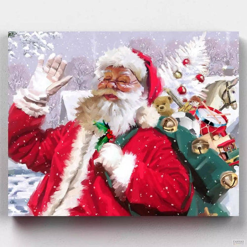 Merry Christmas. This Merry Christmas paint by numbers kit will put you in the holiday spirit in no time. Santa, gifts, and a festive scene make this the perfect winter wonderland painting.