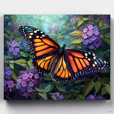 Monarch Butterfly Painting - Paint by Numbers-Transform your canvas into a stunning Monarch Butterfly Painting masterpiece with our Paint by Numbers kit. Start your numbered painting journey today.-Canvas by Numbers