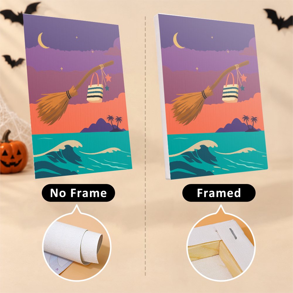 Monsters on Vacation canvas shown rolled with no frame and pre-stretched on a frame