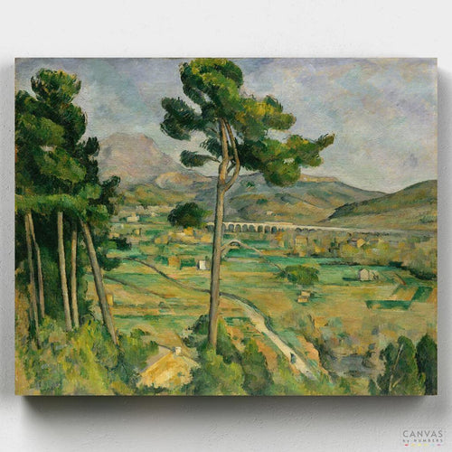 Mont Sainte-Victoire and the Viaduct. Recreate this landscape paint by numbers by one of the most influential painters of all time. Creating a masterpiece is easy with our quality Canvas kits.