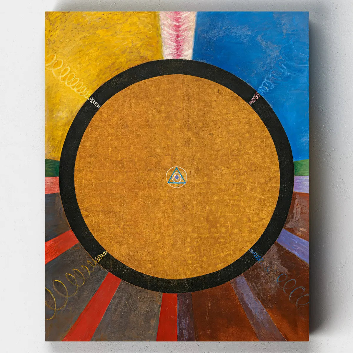 Colorful abstract painting with a central circle on a white background