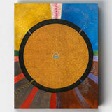 Colorful abstract painting with a central circle on a white background