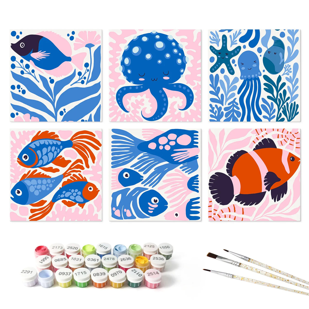 Ocean Blues mini paint by numbers set mockup