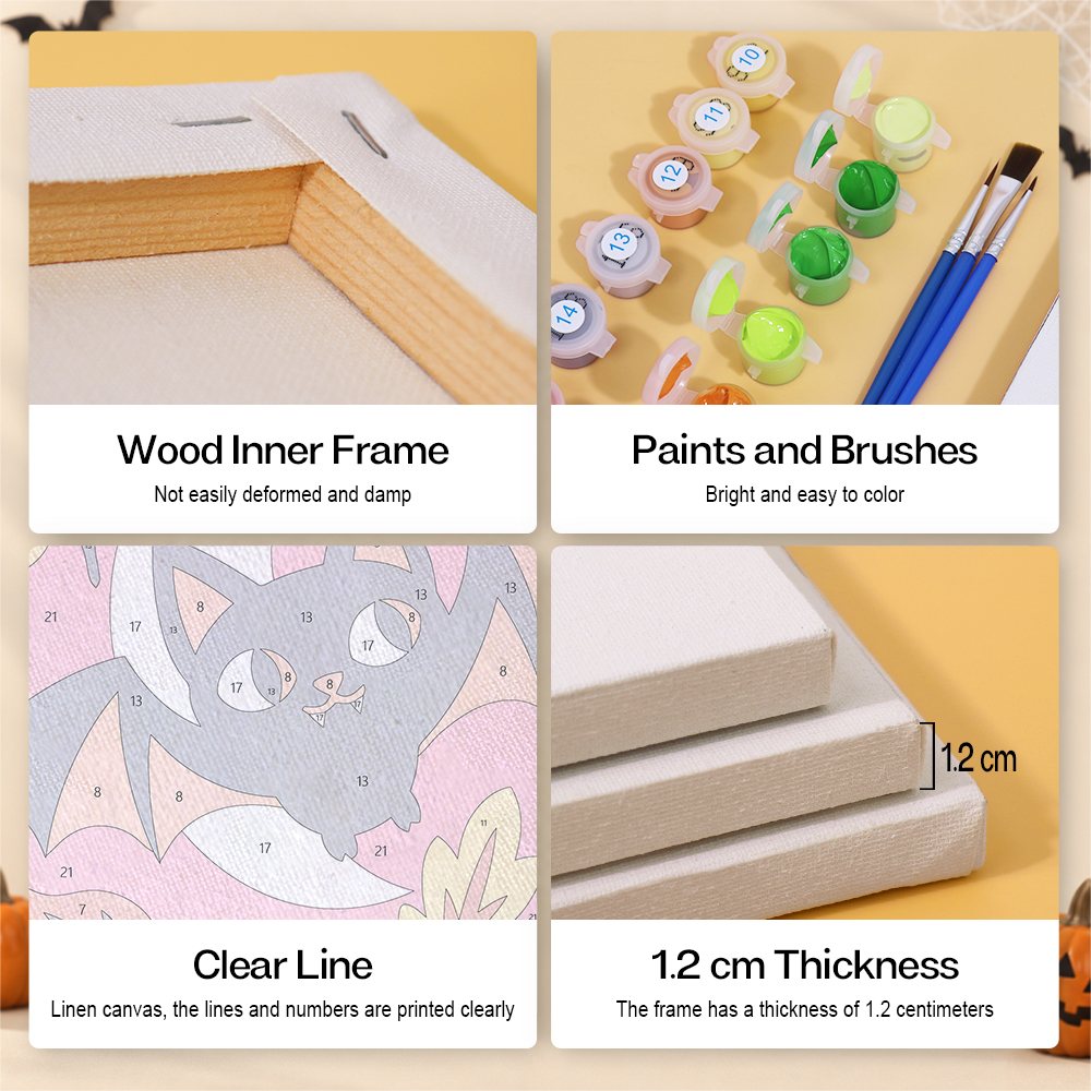 Canvas, wood frame, paint and brush details for the October Poster Art mini set