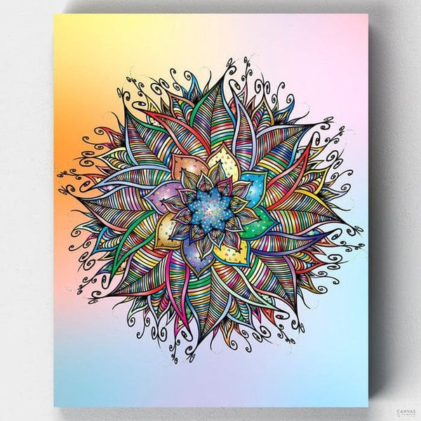 "Optimism" A Mandala Painting by Numbers Kit-Brighten your day with our "Optimism" Mandala Painting by Numbers Kit. Infuse your space with positivity and let optimism shine through your mandala artwork.-Canvas by Numbers
