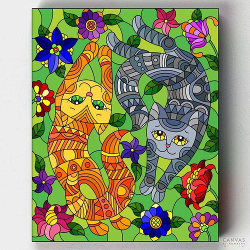 Playful Kittens. Create a charming scene with our 'Stained Glass Color Paint with Playful Kittens' paint by numbers kit. Perfect for adding a vibrant touch to your space.