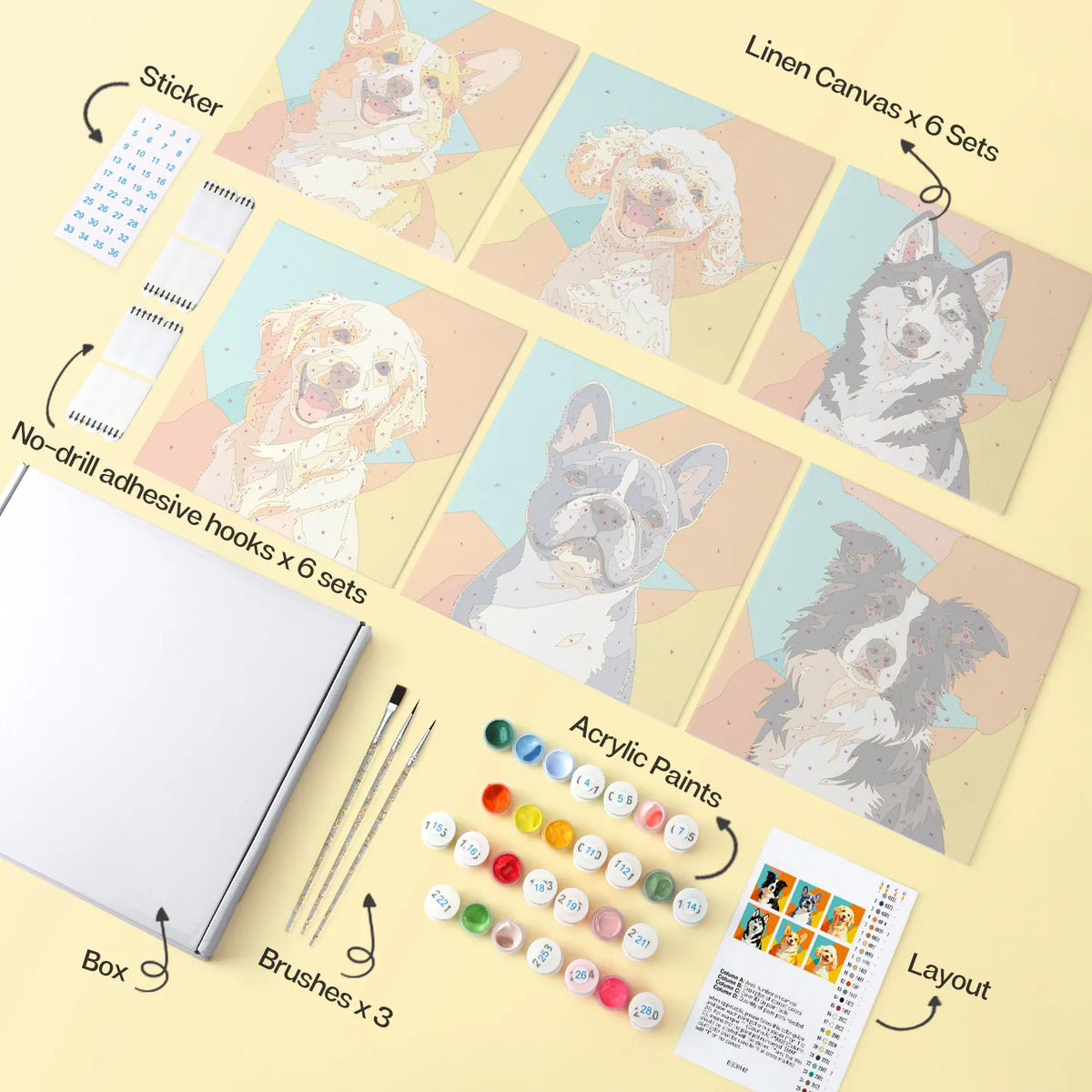 Pop Art Dog Portraits mini paint by numbers design 1