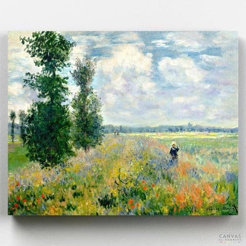 Poppy fields near Argenteuil. Monet's paint by numbers are both challenging and rewarding. Enjoy painting this stunning landscape like the old master! Ships from the US! 60 days money-back.
