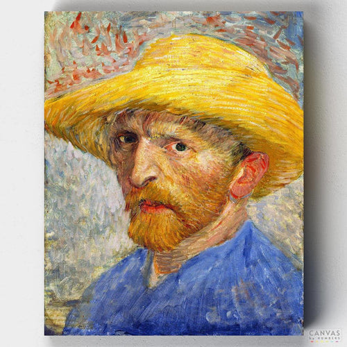Portrait with Straw Hat. Recreate Self-Portrait with Straw Hat by Vincent van Gogh with our paint by numbers kit. Capture the brushstrokes and colors of this masterpiece.