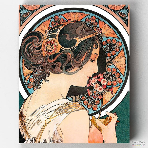 Primrose - Alphonse Mucha Red Small Canvas DIY Paint by Numbers Kit