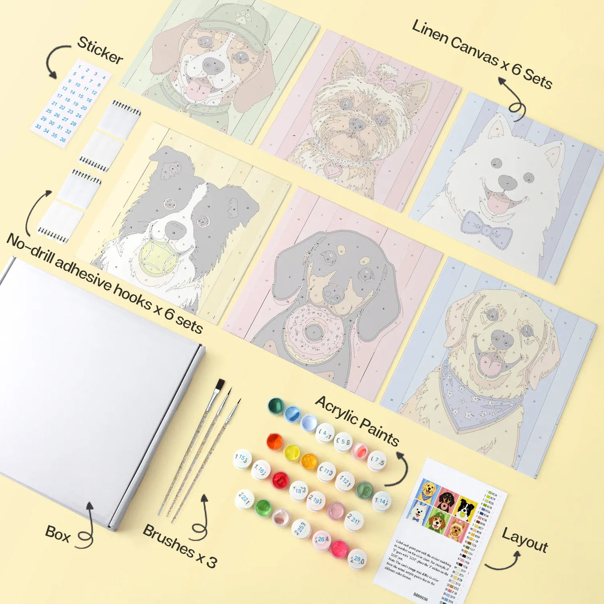 Puppy Portraits & Treats mini paint by numbers design 1