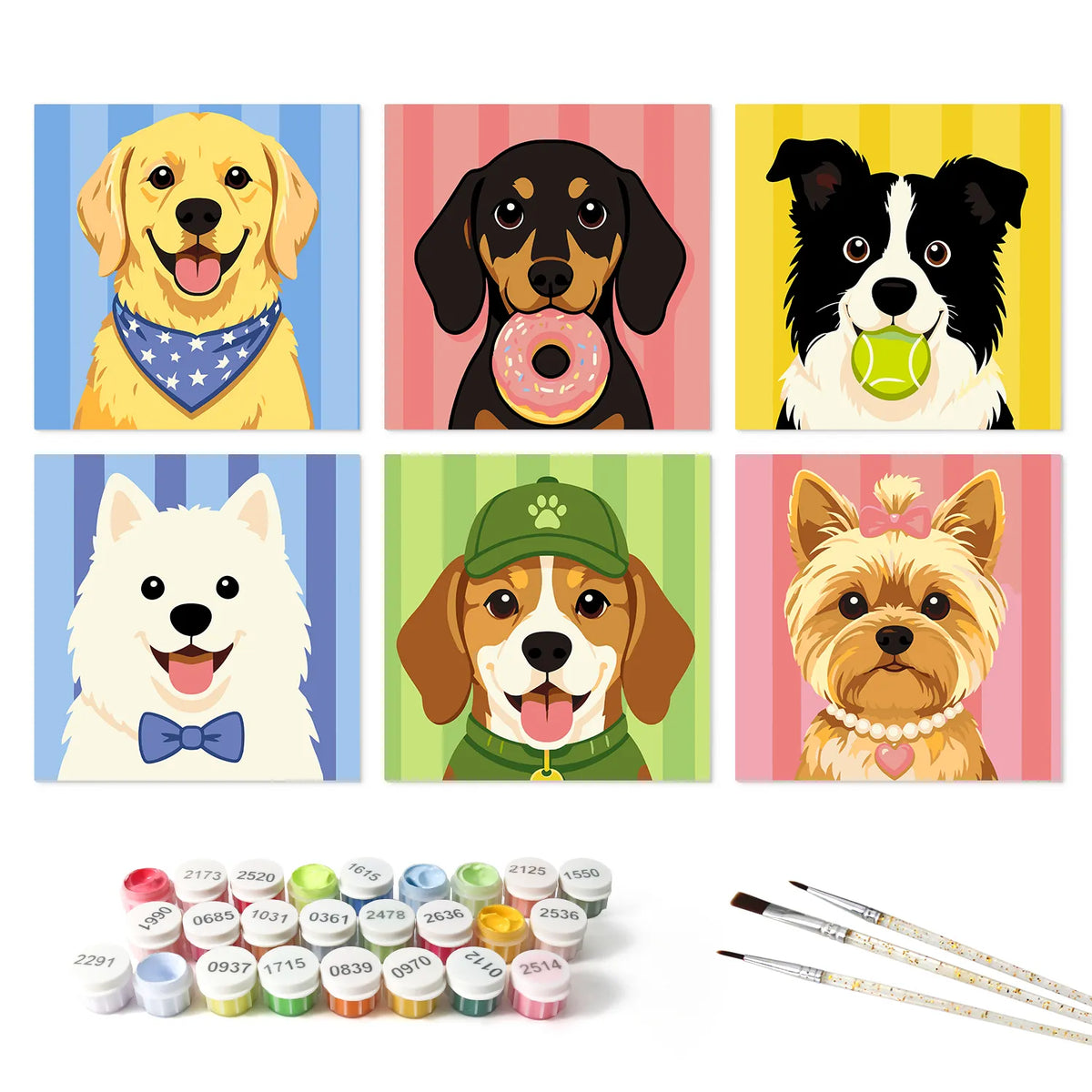 Puppy Portraits & Treats mini paint by numbers set mockup