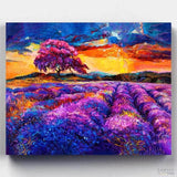Purple Sunset & Lavender Field Painting - Paint by Numbers-Recreate the Purple Sunset painting with Canvas by Numbers. Immerse in the beauty of a purple sunset and lavender fields painting with our paint by numbers kit.-Canvas by Numbers