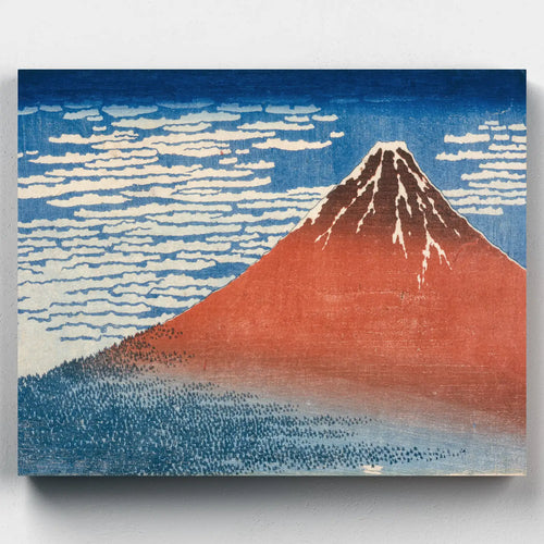 Hokusai Red Fuji mountain with clouds in a blue sky paint by numbers kit