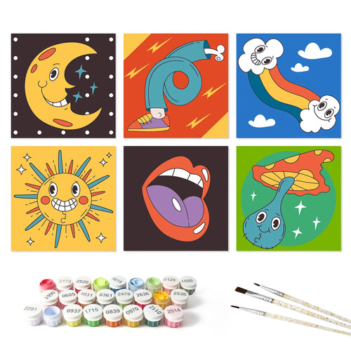 Retro Groovy Icons mini paint by numbers set mockup