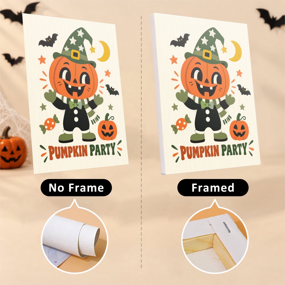 Retro Halloween Mascots canvas shown rolled with no frame and pre-stretched on a frame