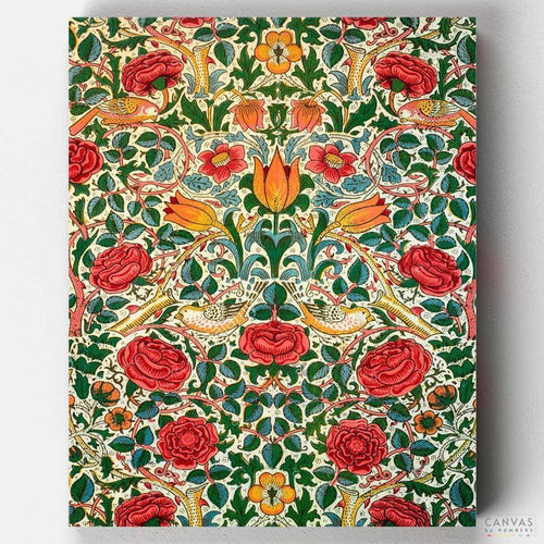 Rose. Colorful red roses intertwined in a truly masterpiece by William Morris. We created this paint by numbers using the best materials for you.