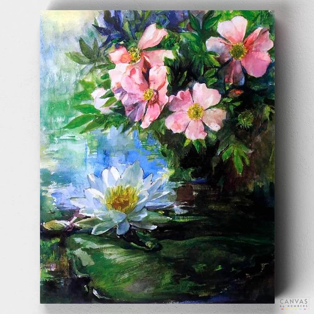 Roses and Water Lilies - Paint by Numbers-Paint by Numbers-16"x20" (40x50cm) No Frame-Canvas by Numbers US