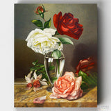 Roses in a Glass Vase - Romantic Painting with Paint by Numbers-Capture the essence of love with Roses in a Glass Vase paint by numbers. Miriam and Ira D. Wallach's masterpiece comes alive in this romantic painting kit.-Canvas by Numbers