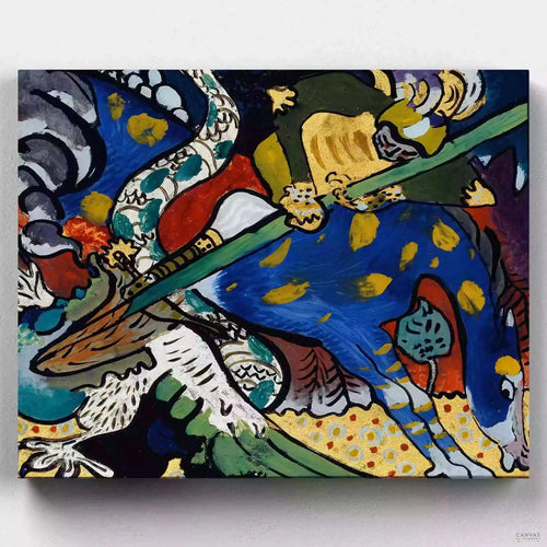 Saint George. Channel your inner artist with Kandinsky's 'Saint George' paint by numbers kit. Unravel the mystery of abstract expressionism, one color at a time.
