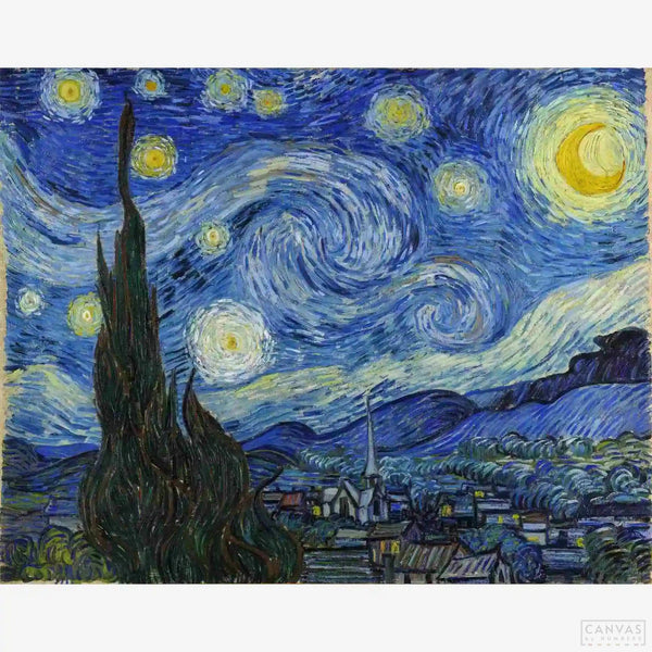 Starry Night - Diamond Painting-Craft Van Gogh's masterpiece with our diamond painting kit. Dive into the moonlit allure of "Starry Night" and capture its timeless beauty gem by gem.-Canvas by Numbers