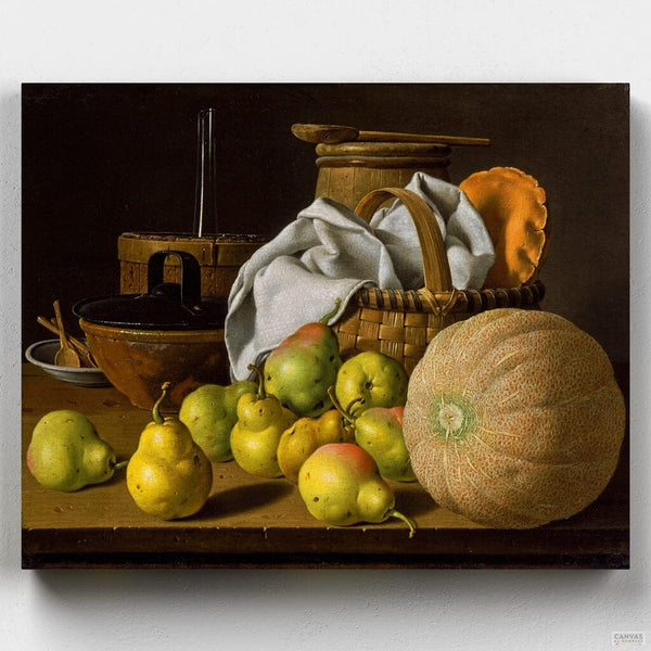 Still Life with Melon and Pears - Paint by Numbers-This original work by Luis Egidio Menéndez will give your home a touch of class. Enjoy this paint by numbers rated excellent in Trustpilot.-Canvas by Numbers