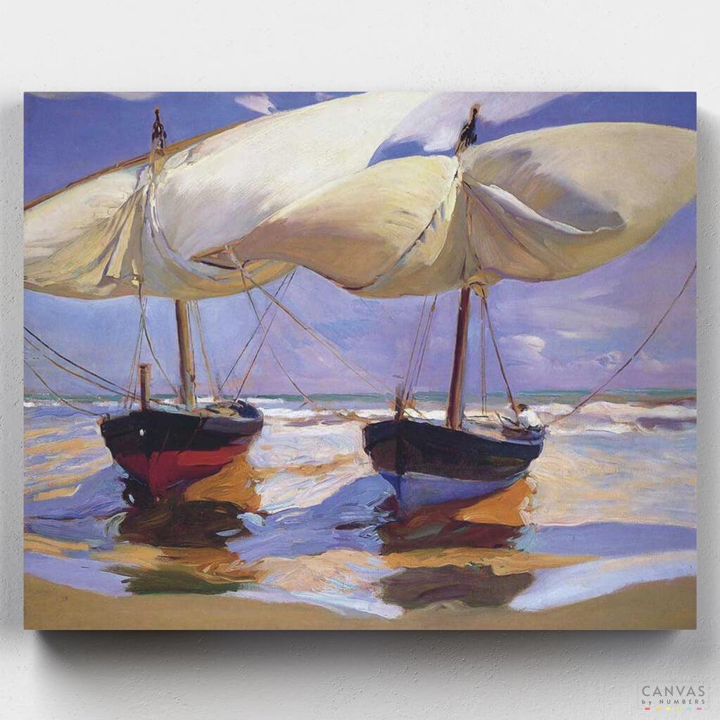 Stranded Boats - Paint by Numbers-Paint by Numbers-16"x20" (40x50cm) No Frame-Canvas by Numbers US