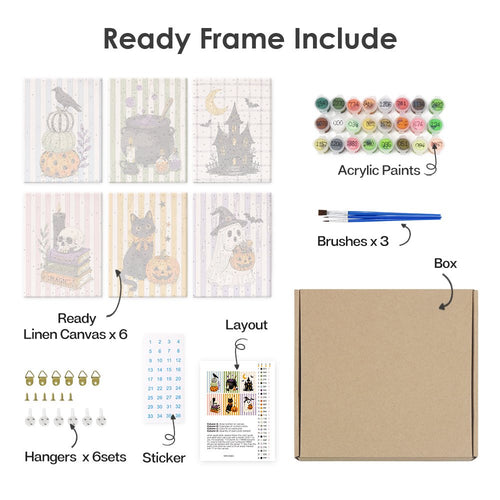 What's included with the Striped Witchy Vignettes pre-stretched frame option