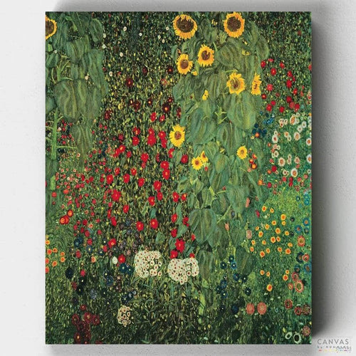 Sunflower Park. A paint by numbers masterpiece full of detail by Gustav Klimt. Brought to you by Canvas by Numbers for a frustration-free artistic experience.