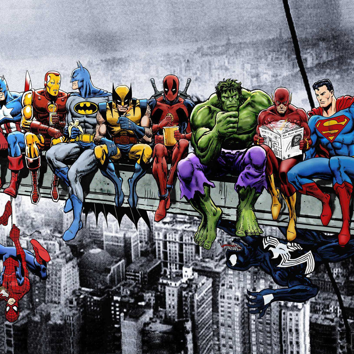 Superheroes Lunch Atop A Skyscraper - 16"x20" (40x50cm)-Canvas by Numbers US