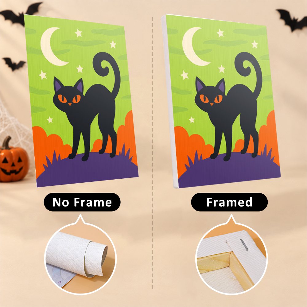Teal & Tangerine Halloween canvas shown rolled with no frame and pre-stretched on a frame