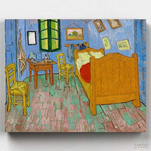 The Bedroom in Arles. Recreate the iconic Bedroom in Arles by Van Gogh with our paint by numbers kit. Perfect for capturing the style and vibrant colors of this masterpiece.
