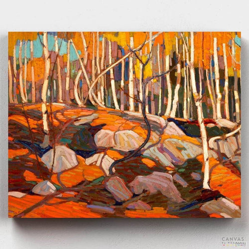 The Birch Grove. Bring the beauty of nature to life with Tom Thomson's 'The Birch Grove' paint by numbers kit. Perfect for capturing the serene landscape in vibrant detail.