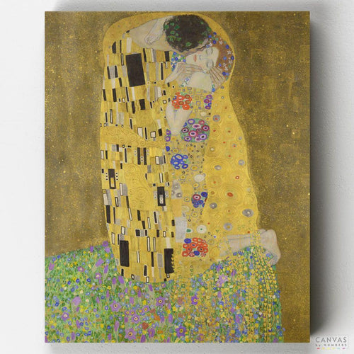 The Kiss by Gustav Klimt. The Kiss by Gustav Klimt painted by numbers captures romance in a vivid and detailed composition. A timeless masterpiece for your to paint and enjoy.