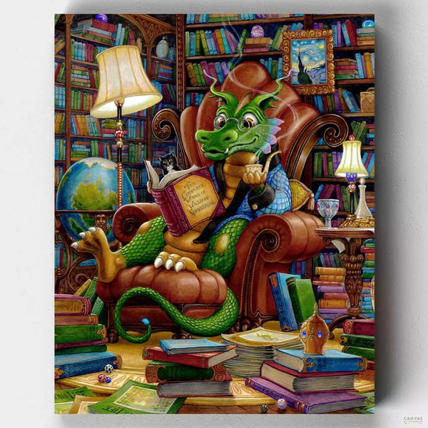 The Literate Dragon - Paint by Numbers-A literate dragon? You bet! This fun and fantasy-filled painting by numbers kit is a great way to express your creativity.-Canvas by Numbers