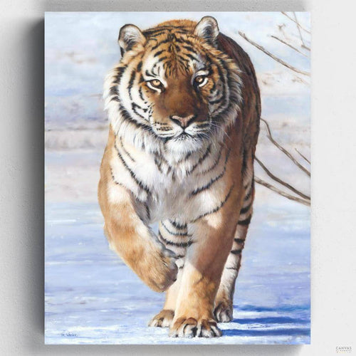 The Prince. Nestled in her home among beautiful mountaintops, Val Warner paints the world around her with depth and reverence. Prince is a tiger paint by numbers kit.