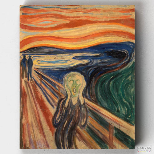 The Scream. Bring the iconic intensity of Edvard Munch's The Scream to life with our paint by numbers kit. Perfect for recreating this expressive masterpiece.