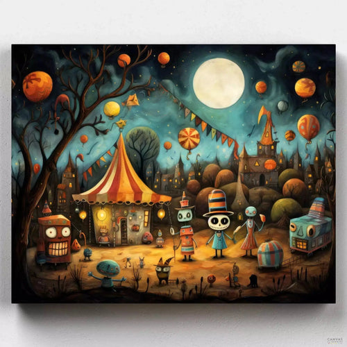 The Spooky Festival. Step into the chilling beauty of this spooky festival halloween painted by numbers. Ideal for all ages, craft the magic of the night effortlessly!