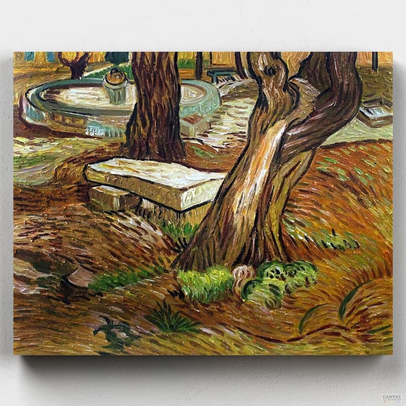 The Stone Bench at Saint-Remy - Paint by Numbers-Painted during his time in the asylum, Van Gogh's colors and shapes are present in this emotional masterpiece that you can paint by numbers with CBN!-Canvas by Numbers
