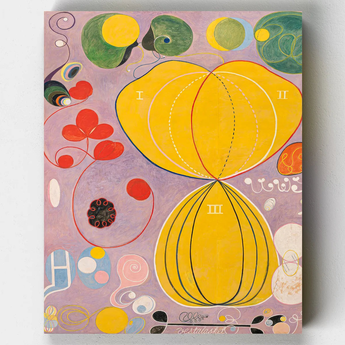 Colorful abstract design on a book cover with large yellow shapes and various other shapes on a purple background.